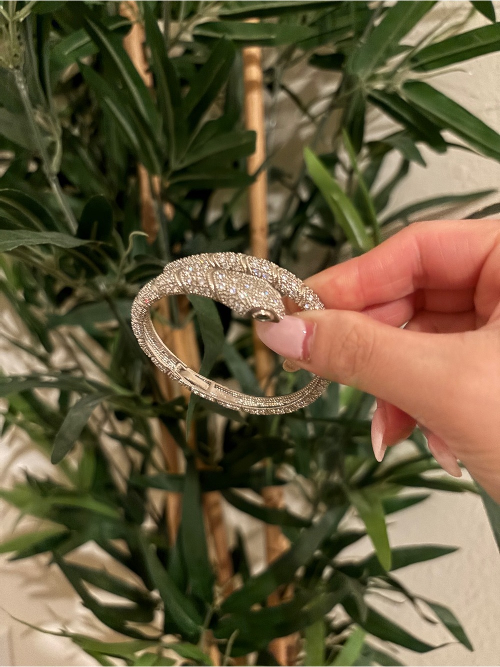 Crystal Pavé Hinged Bangle Bracelet - Silver